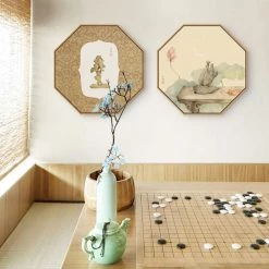 Staunton And Henry Oriental Hexagon Wall Art With Wood Frame Wall Decor