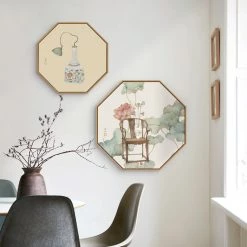 Staunton And Henry Oriental Hexagon Wall Art With Wood Frame Wall Decor