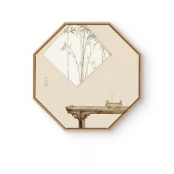 Staunton And Henry Oriental Hexagon Wall Art With Wood Frame Wall Decor