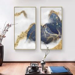 Staunton And Henry Wall Decor Blue And Yellow Abstract Vertical Wall Art With Frame