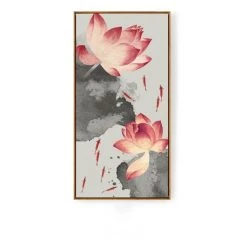 Staunton And Henry Lotus And Koi Oriental Wall Art With Frame Wall Decor