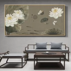 Staunton And Henry Oriental White Lotus Wall Art With Frame Wall Decor