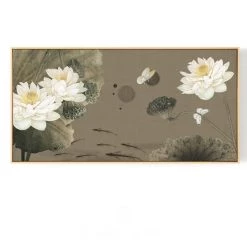 Staunton And Henry Oriental White Lotus Wall Art With Frame Wall Decor