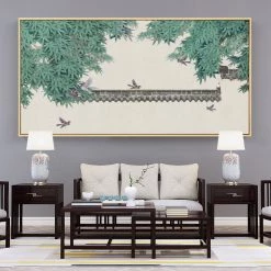 Staunton And Henry Pagoda Birds Oriental Wall Art With Frame