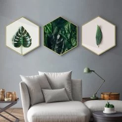 Staunton And Henry Home Accessories Hexagon Green Leaf Wall Art With Frame