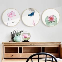 Staunton And Henry Round Pink Oriental Wall Art With Frame