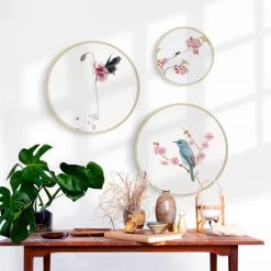 Staunton And Henry Round Pink Oriental Wall Art With Frame