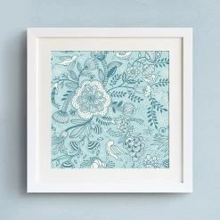 Staunton And Henry Blue Floral Wall Art With Frame Wall Decor