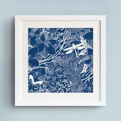 Staunton And Henry Blue Floral Wall Art With Frame Wall Decor