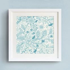 Staunton And Henry Blue Floral Wall Art With Frame Wall Decor