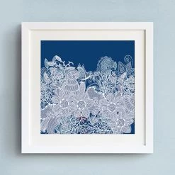Staunton And Henry Blue Floral Wall Art With Frame Wall Decor