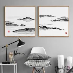 Staunton And Henry Japanese Mountain Wall Art With Frame Wall Decor