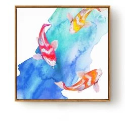 Staunton And Henry Watercolor Koi Fish Art With Frame