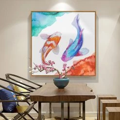 Staunton And Henry Watercolor Koi Fish Art With Frame