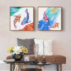 Staunton And Henry Watercolor Koi Fish Art With Frame