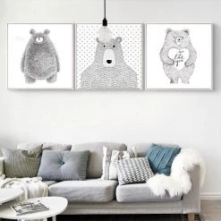 Staunton And Henry Black And White Bear Wall Art With Frame Wall Decor