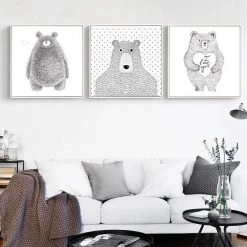 Staunton And Henry Black And White Bear Wall Art With Frame Wall Decor