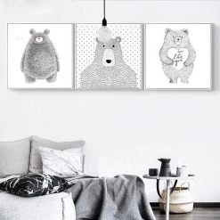 Staunton And Henry Black And White Bear Wall Art With Frame Wall Decor