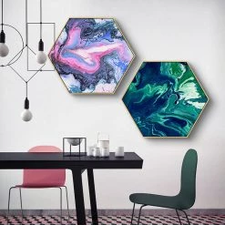 Staunton And Henry Hexagon Poured Liquid Wall Art With Frame Wall Decor 19 Staunton And Henry Hexagon Poured Liquid Wall Art With Frame Wall Decor