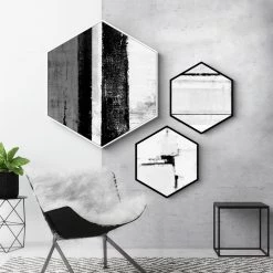 Staunton And Henry Hexagon Black And White Wall Art With Frame Wall Decor