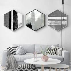 Staunton And Henry Hexagon Black And White Wall Art With Frame Wall Decor