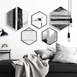 Staunton And Henry Hexagon Black And White Wall Art With Frame Wall Decor