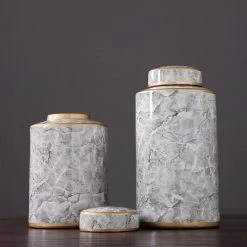 Staunton And Henry Grey Marble Urn Vase With Gold Trim