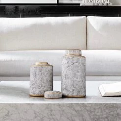 Staunton And Henry Grey Marble Urn Vase With Gold Trim