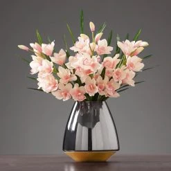 Staunton And Henry Mirrored Grey Glass Vase With Gold Base Home Accessories