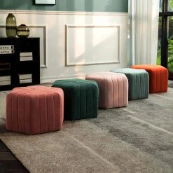 Staunton And Henry Modern Velvet Hexagon Ottoman