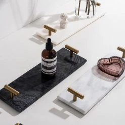 Staunton And Henry Solid Marble Serving Tray With Gold Handles Home Accessories