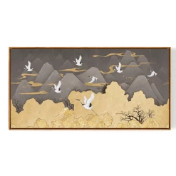 Staunton And Henry Ibis Oriental Mountain Wall Art With Frame Wall Decor