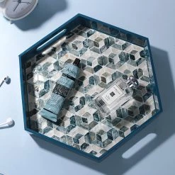 Staunton And Henry Decorative Objects Lacquered Blue Mother Of Pearl Inlay Square Tray