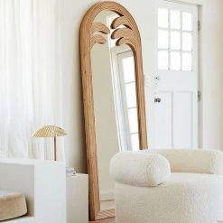 Staunton And Henry Palm Leaves Rattan Frame Standing Mirror Furniture