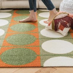 Staunton And Henry Rugs Austin Retro Circle Green And Orange Wool Rug