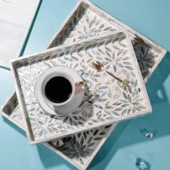 Staunton And Henry Jose Mother Of Pearl White Rectangle Tray Decorative Objects