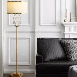 Staunton And Henry Lighting Modern Ornate Brass Floor Lamp With White Shade