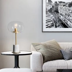 Staunton And Henry Lighting Modern White Marble Table Lamp With Gold Trim