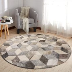 Staunton And Henry Grey And White Patchwork Round Cowhide Rug