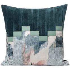 Staunton And Henry Abstract Teal And Beige Throw Cushion Home Accessories