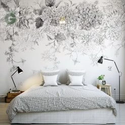 Staunton And Henry Monochrome Floral Wall Mural Wall Decor