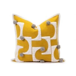 Staunton And Henry Textured Furry Yellow And Grey Throw Cushion