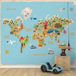 Staunton And Henry Wall Decor Kids World Map Wall Mural