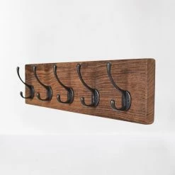 Staunton And Henry Cast Iron Wall Hooks With Solid Wood Base