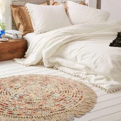 Staunton And Henry Round Multicolored Jute And Wool Rug