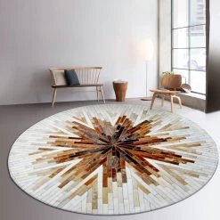 Staunton And Henry Beige And Cream Round Patchwork Hide Rug Rugs