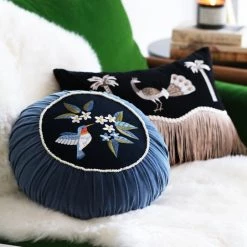 Staunton And Henry Retro Embroidered Hummingbird Decorative Cushion Home Accessories