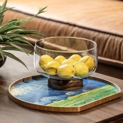 Staunton And Henry Glass And Wood Fruit Bowl Kitchen