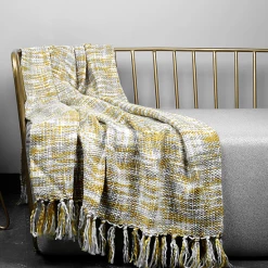 Staunton And Henry Home Accessories Yellow & Grey Throw Blanket With Tassles 5 Staunton And Henry Home Accessories Yellow & Grey Throw Blanket With Tassles