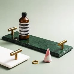 Staunton And Henry Solid Marble Serving Tray With Gold Handles Home Accessories